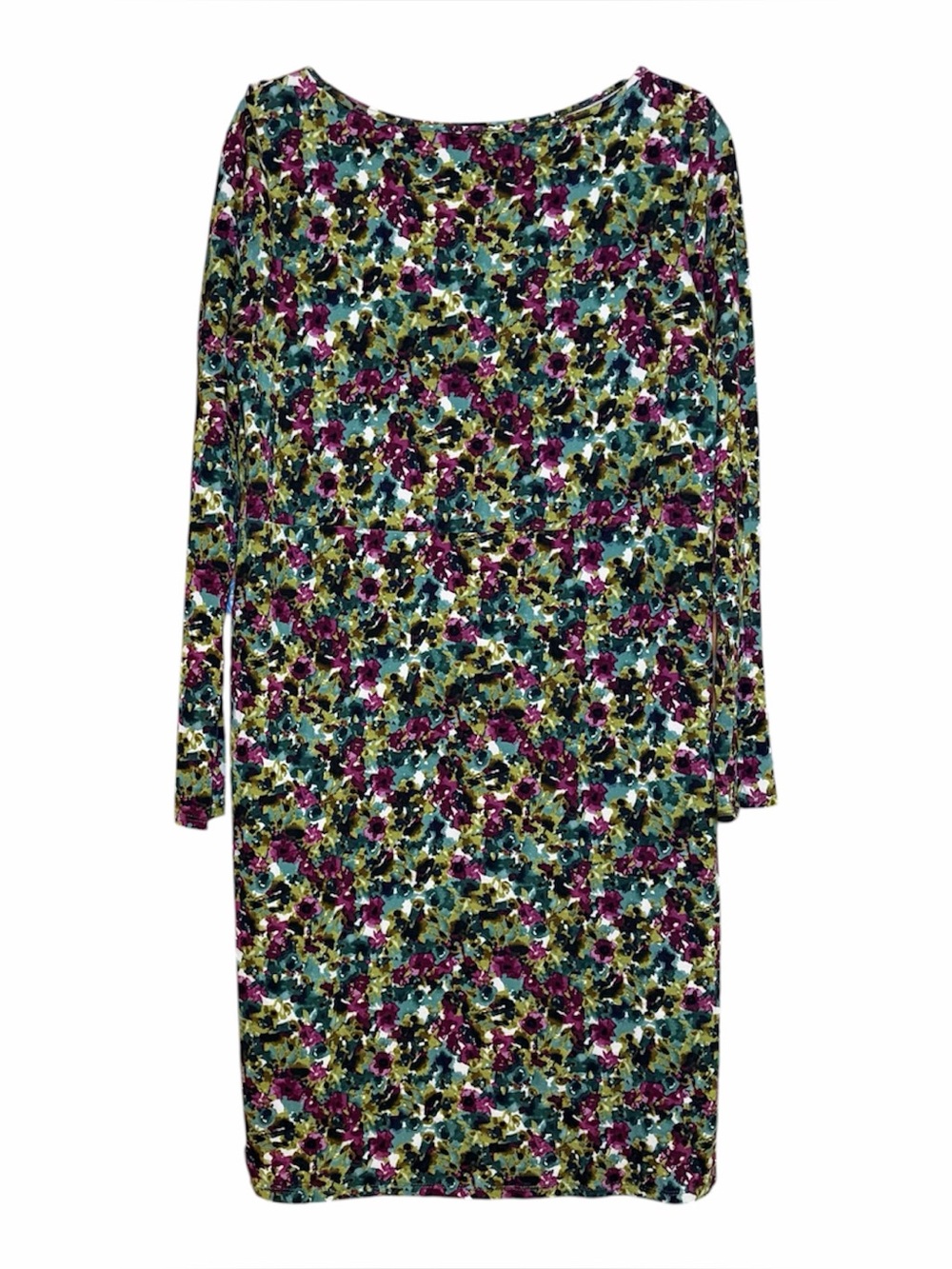 J Jill Wearever Green Floral Print Dress Long Sleeve Small